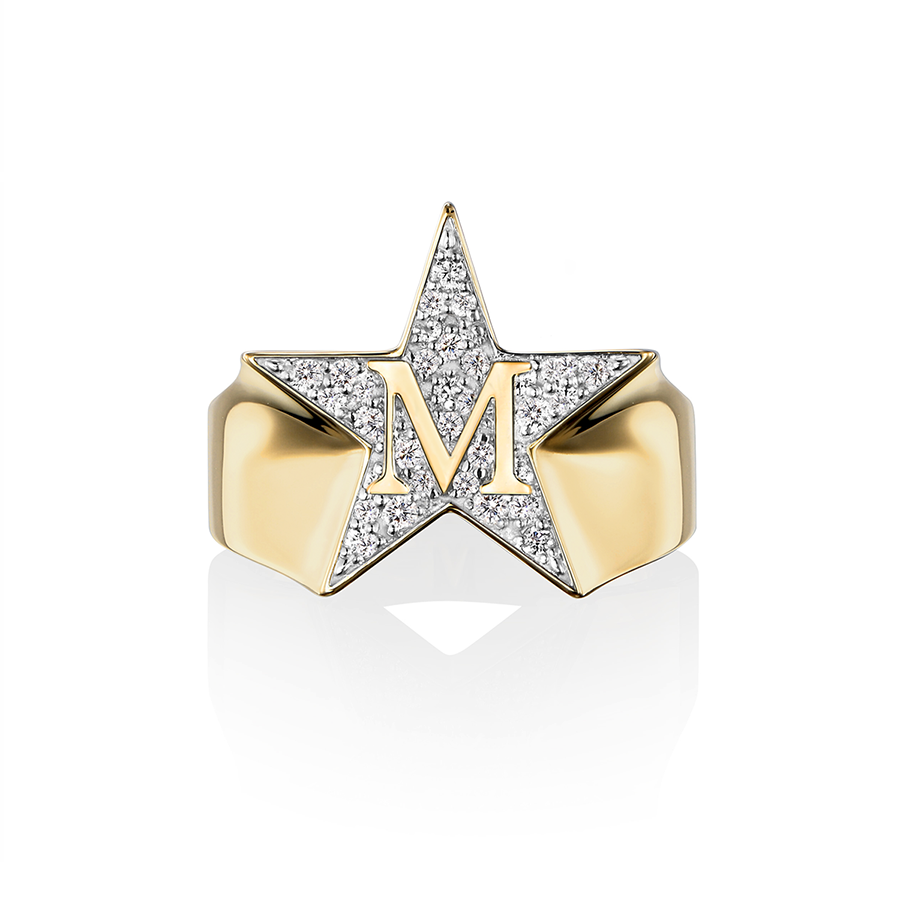 Etoile initial pave Ring「M」(K18)