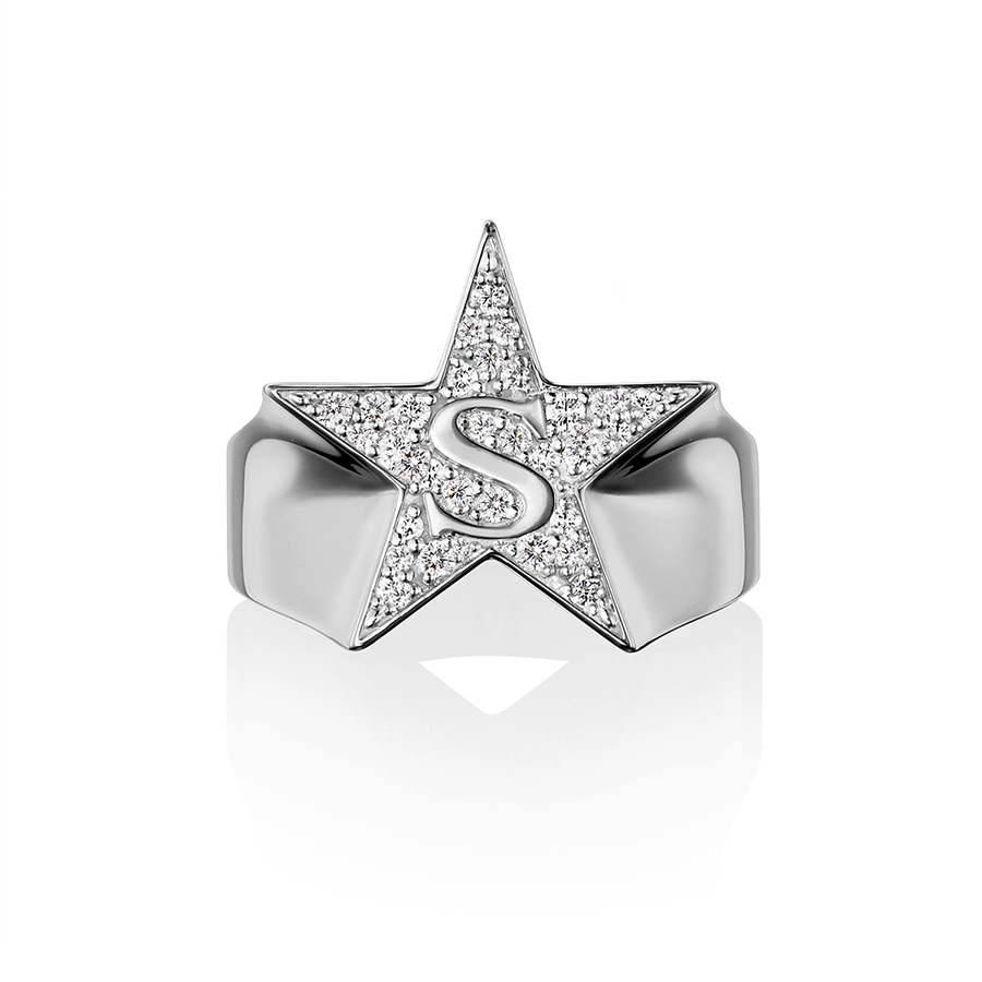 Etoile initial pave Ring「S」(Pt)